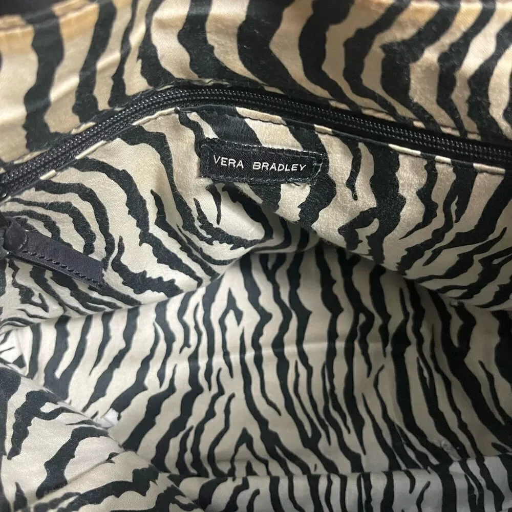 Vera Bradley Classic Black Quilted Fabric Shoulder Bag Purse Zebra print Lining.